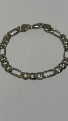 Figaro Link Bracelet 925 Sterling Silver – 8” – 7mm – 13.5g – Rhodium Finish - Image 1 of 4