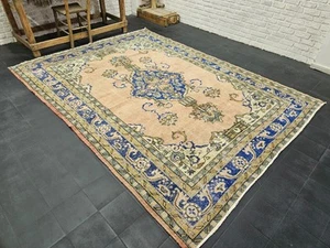 6x9 Large Beige Vintage Handmade Organic Living Room Decor Area Rug, 81"x110" - Picture 1 of 15