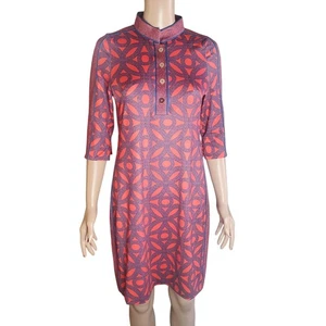 Gretchen Scott Size XS Jersey Mandarin Dress Hooplah Geo Red Orange NO BELT - Picture 1 of 8
