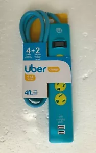 Uber Outlet Power Strip 4 Outlets + 2 USB Charging Ports With 4Ft Power Cord - Picture 1 of 6