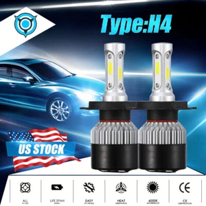 Pair H4 9003 HB2 LED Headlight Bulbs Kit High Low Beam Super Bright 6000K White - Picture 1 of 12