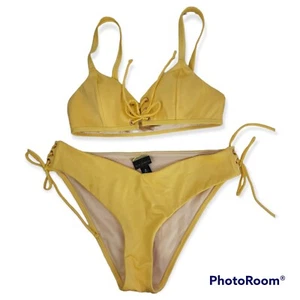 LA Hearts 2pc Bikini Yellow Top S Bottom M Lace Up - Picture 1 of 6
