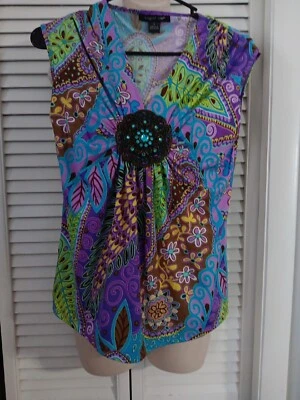 Blusa August Seda Púrpura Multicolor Estilo Años 70 Estampado Talla S Foto 1 de 2