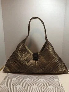 Offhand Designs Tote Bag Knitting Purse Handmade Velvet Satin Luxury Light Brown - Picture 1 of 7
