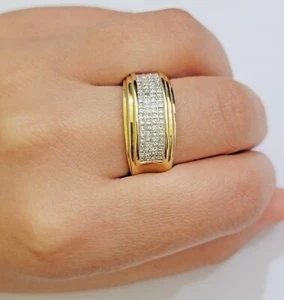 Real 14k gold Diamond Mens Ring Band Engagement Wedding Band 1 CT Natural Diam - Picture 1 of 7