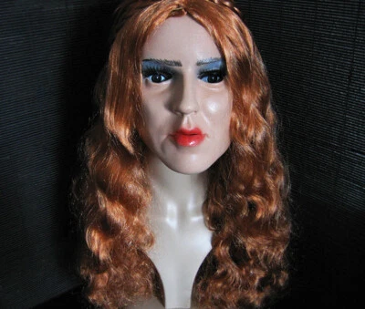 Gummimaske JENNY +WIMPERN +FOLK PERÜCKE weibliches Frauengesicht Maske Trans - Bild 1 von 4