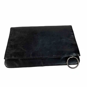 Black leather Latico clutch Fold Over Zip Trapezoid Vintage y2k - Picture 1 of 7