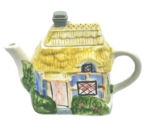 Vintage Teapot Porcelain House Houston Harvest Cottage Yellow Blue - Picture 1 of 8