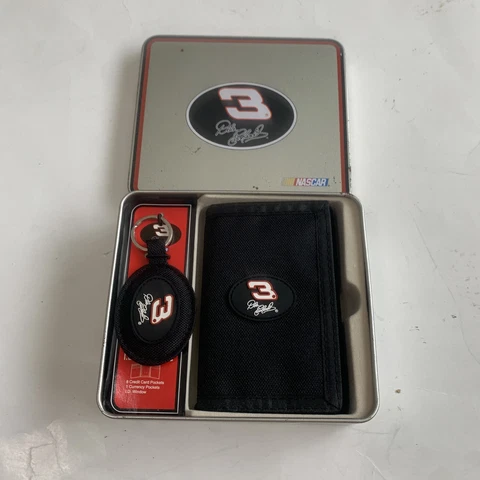 Dale Earnhart Jr. Wallet And Keychain, Collector's Set in a Tin Cover