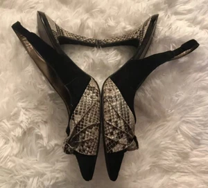 Moda Spana Black & Snakeskin Slingback Pumps 8M EUC - Picture 1 of 10