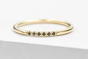 NEW Women’s Dainty 14k Gold-Plated S925 Black Melee Diamond Ring, Sizes 6-8 - Picture 1 of 17