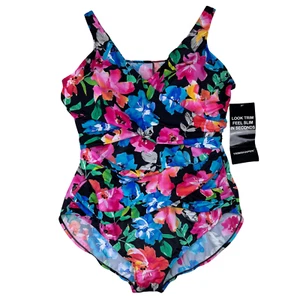 NEU Trimshaper 1-teiliger Badeanzug Damen 26 W drapiert Schlankmacher Blumen Resort Tropical - Bild 1 von 11