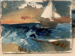 French Impressionist Cubism Boudin Seascape 12x16 Painting Original Signed - Picture 1 of 1