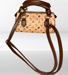 Hello Kitty KT Monogram Leather Barrel Bag Boston Bag Vintage-Esque Logo Design - Picture 1 of 13