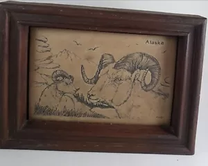 Eanger Irving Crouse Bighorn disegno di pecore con cornice in legno 6,5 x 8,5 pollici - Foto 1 di 3