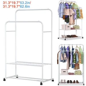 Deluxe Adjustable Garment Rack - Rolling Clothes Organizer - White and Chrome - Picture 1 of 13