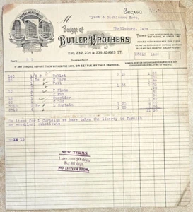 Butler Brothers 1899 Factura General Merchandisers Chicago Pullies Cepillos Pulle - Imagen 1 de 4