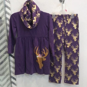 Little Girl's Purple with Gold Foil Deer Outfit Matching Set Size 7/8 - Picture 1 of 4