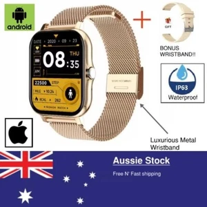 Smart Watch Bluetooth iPhone Android - Gold Heart Rate Monitor Men Women - Picture 1 of 4