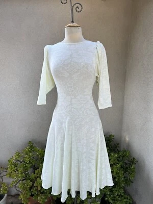 Vintage Dress All that Jazz 80s fit flare sheer soft lemon green Small - Image 1 of 4