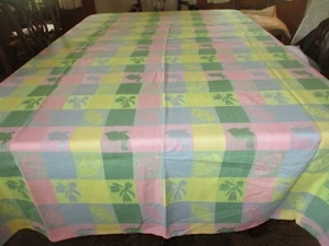Easter pastel check w/ tulips/Easter eggs cotton blend 60 x108" tablecloth - Picture 1 of 5