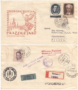 Hudební Music Festival Praha Checked Letter Czechoslovakia to Finland FDC 1953 - Picture 1 of 3