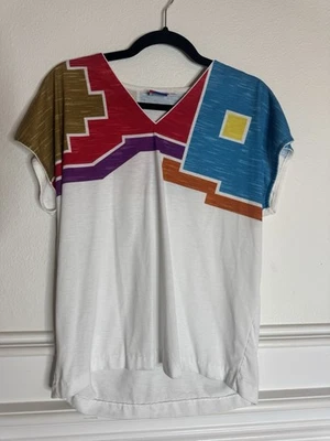 Vintage 90s Aztec T-Shirt Size Small  Art to Wear Southwest Red White - Image 1 of 4