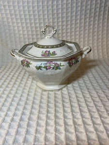 ElegantAntique JG Meakin Covered Sugar Bowl Made in England Floral Gold Banding - Picture 1 of 5