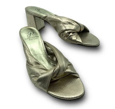 Adrianna Papell Heels Womens 7.5M Gold Leather Block Heel Comfort Sandal Prom - Image 1 of 4