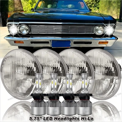 4PCS For-Chevy Chevelle 1964-1970 5.75" 5-3/4 LED Headlights Hi-Lo Beam Halo - Image 1 of 4