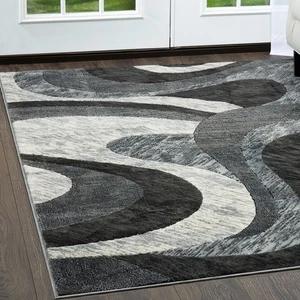 Modern Abstract Gray 4x6 Area Rug Contemporary Swirl Carpet - Actual 3'3"x5'2" - Picture 1 of 6