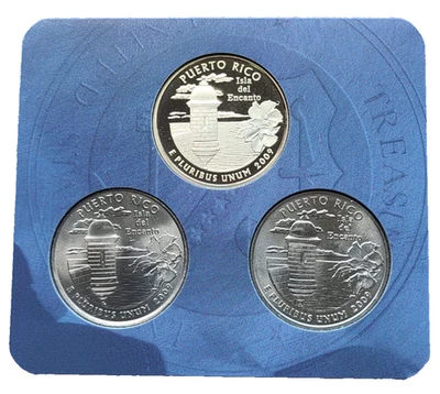 Puerto Rico  3 pc Uncirculated Quarter Set- 1 proof & 2 Clad - Image 1 of 2