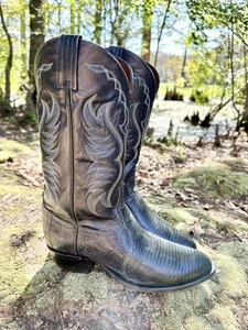 Tony Lama Boots Navy Blue Teju Lizard Mens Size Size 9 D - Picture 1 of 19