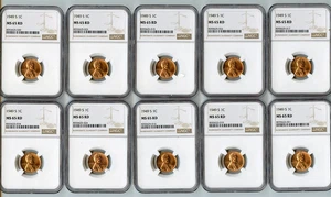 10 x 1949-S Lincoln Wheat Cent 1c NGC MS65 RD - Picture 1 of 2