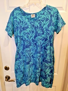 Rum Reggae Damen Gr. S blau Baumwolle tropisches Laub Strandkleid/Poolüberwurf - Bild 1 von 5