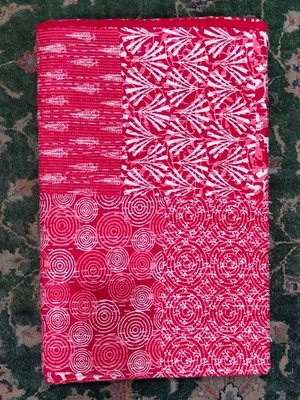 Manta bohemia edredón Kantha de algodón indio rosa doble queen tamaño king Foto 1 de 4