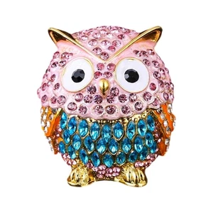 Owl Jewelry Case Metal Box with Compartments Glittering Rhinestones Accent - Picture 1 of 8