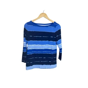 NWT Talbots Women's Top Size S Blue Striped 3/4 Sleeve Boat Neck Casual Tee - Picture 1 of 6
