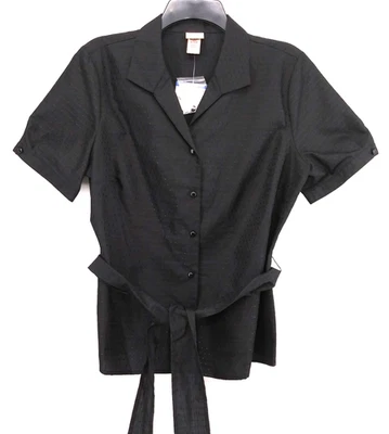 Blusa Covington para mujer grande negra con cuello manga corta con cinturón abotonada nueva con etiquetas Foto 1 de 4