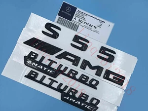 FOR Gloss Black 3D" S55 AMG BITURBO 4 MATIC" Number Emblem Sticker SET - Picture 1 of 7