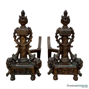 Antike Rokoko Französische Fackel Bronze Kamin Andirons - Ein Paar - Bild 1 von 8