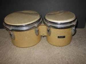 VINTAGE ROXY DOUBLE TOM TOM HAMBERG WEST GERMANY GOLD FLAKE BEECH WOOD DRUM SET - Picture 1 of 9