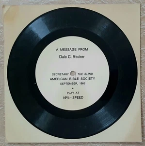 1965 SECRETARY for the BLIND Dale C. Recker MESSAGE Cardboard Flexi John Milton - Imagen 1 de 3