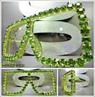 Oversize Retro Shield Sun Glasses Green Frame Lens & Large Rhinestones Handmade