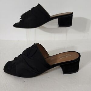 Summit By White Mountain Black Leather Velvet Sandals Square Heel Made In Italy 