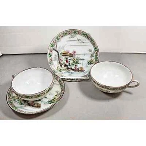 Juego de platillos de taza de té de porcelana japonesa estilo moriage geishas niñas pintado a mano - Imagen 1 de 24