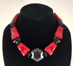 Vintage Fiocchi Italy Chunky Statement Necklace -Singe Strand w/ Red Owl Beads - Picture 1 of 4