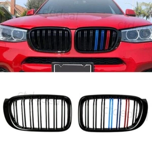 2X M-Farbe Doppelsteg Kühlergrill Glanz Schwarz Für BMW X3 F25 X4 F26 2014-2017 - Picture 1 of 6