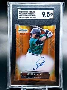 2022 Bowman Sterling Prospect Orange Refractor Jonatan Clase Auto RC /75 SGC 9.5 - Picture 1 of 2