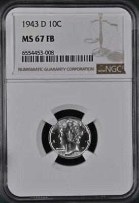 1943-D 10C FB Mercury Dime NGC MS67FB    6554453-008 - Image 1 of 2